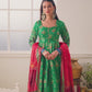 Red and Green Floral Printed Pant Style Anarkali