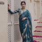 Teal Blue Embroidered Saree