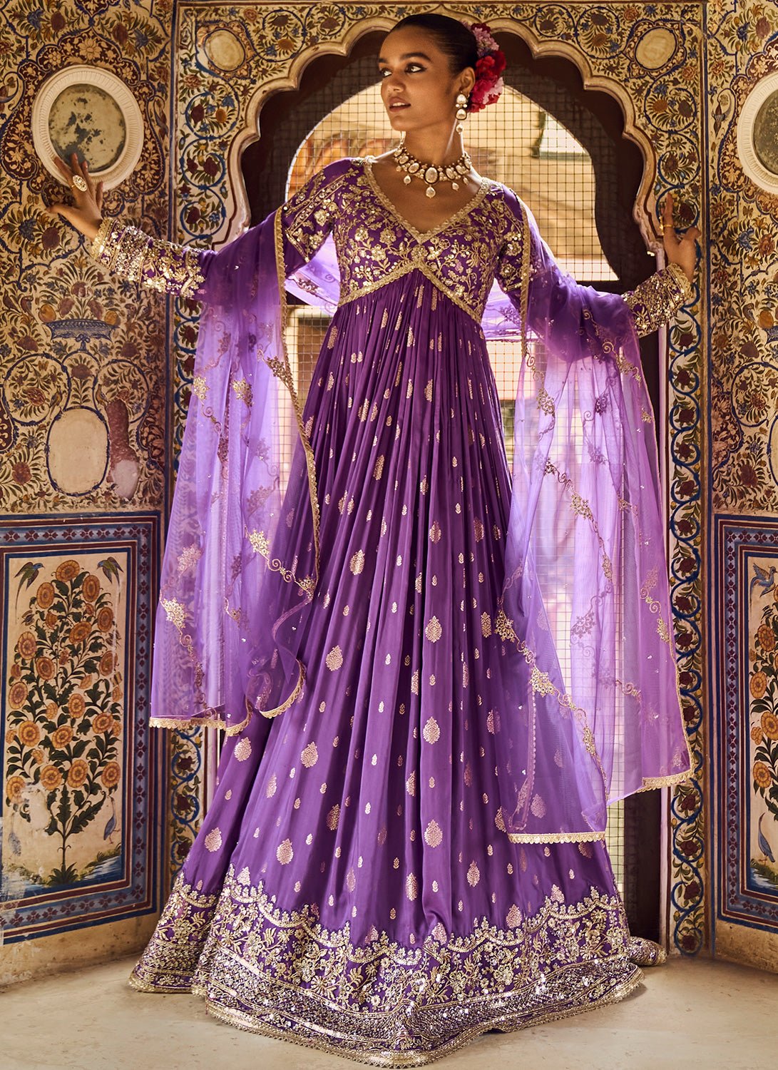 Purple Embroidered Brocade Anarkali - Lashkaraa