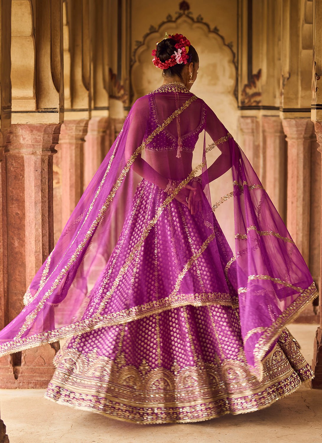 Purple Embroidered Brocade Lehenga - Lashkaraa