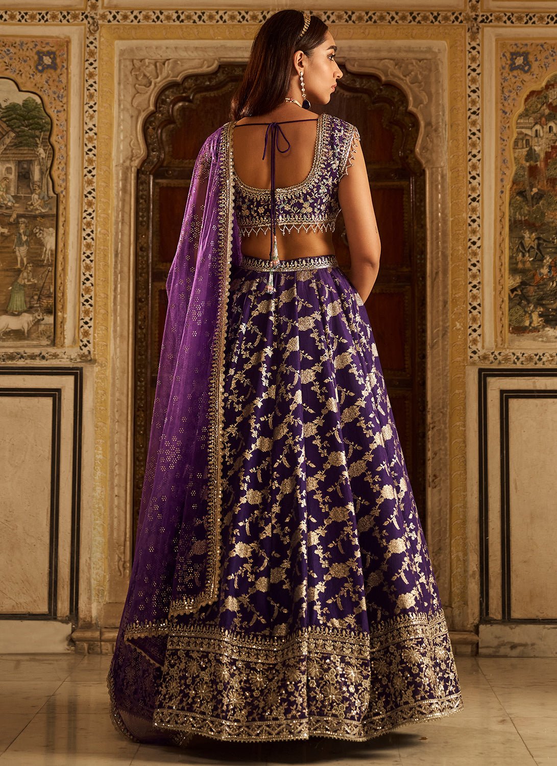 Purple Embroidered Brocade Lehenga - Lashkaraa