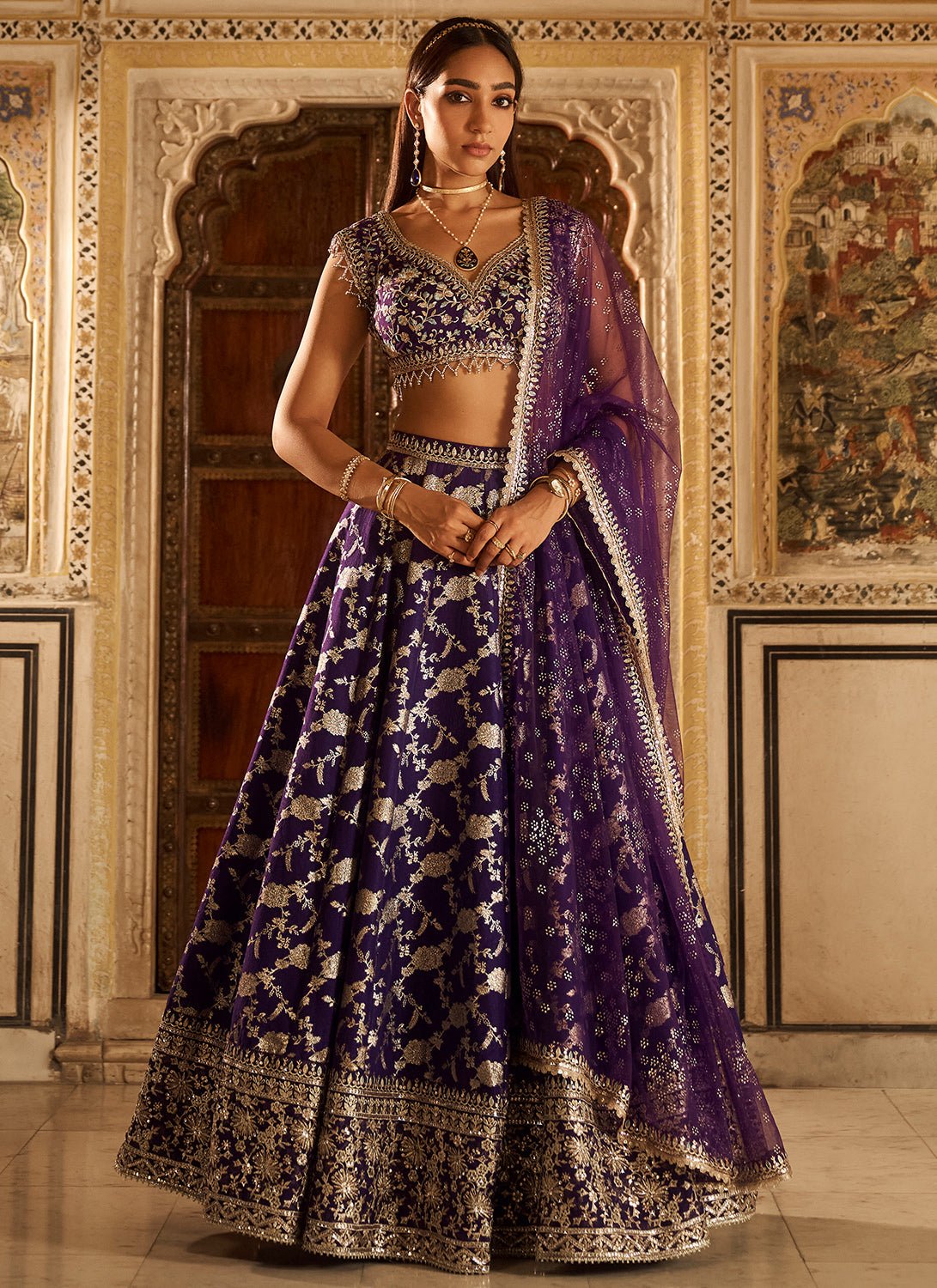 Purple Embroidered Brocade Lehenga - Lashkaraa