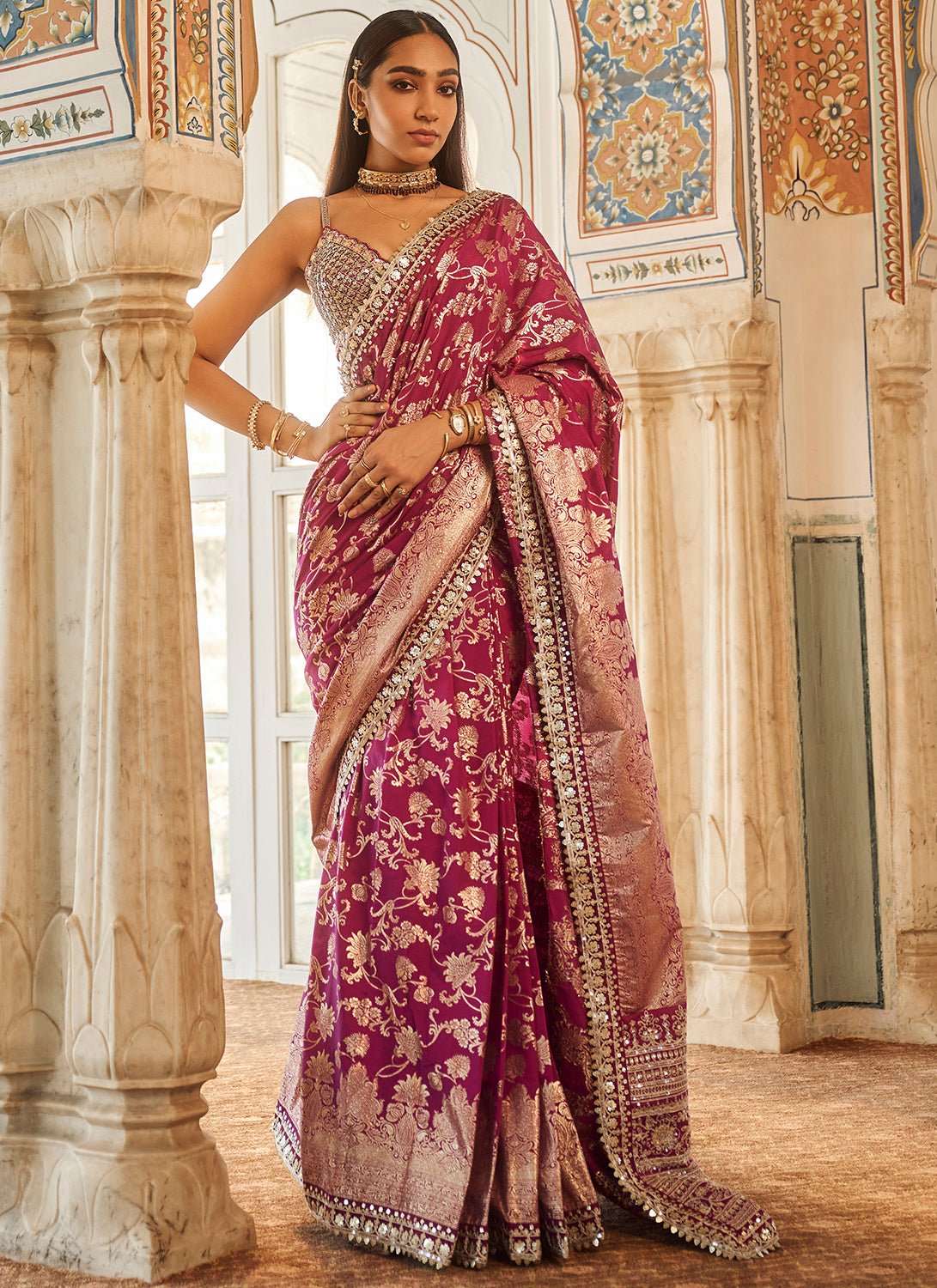 Purple Embroidered Brocade Saree - Lashkaraa