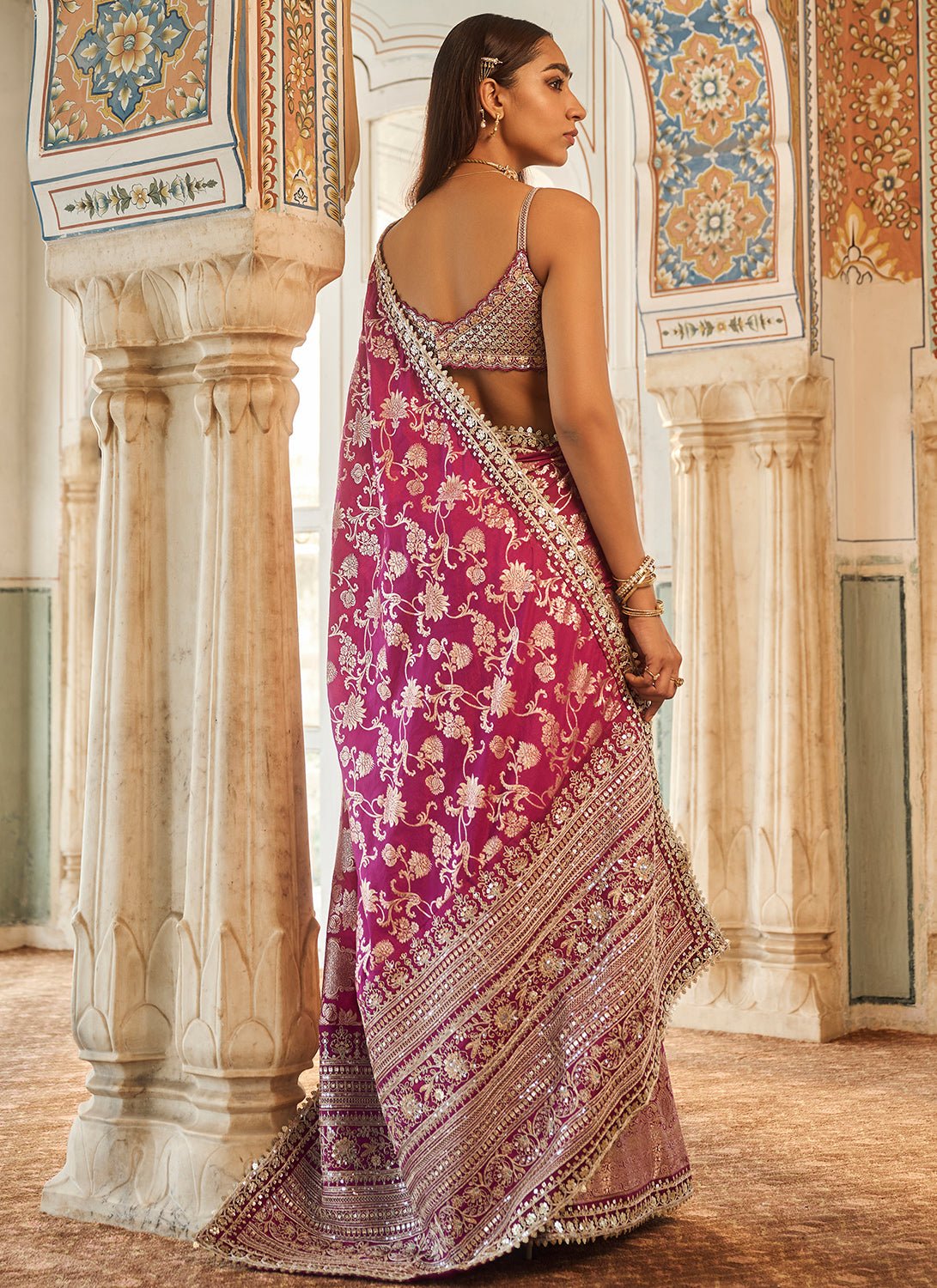 Purple Embroidered Brocade Saree - Lashkaraa