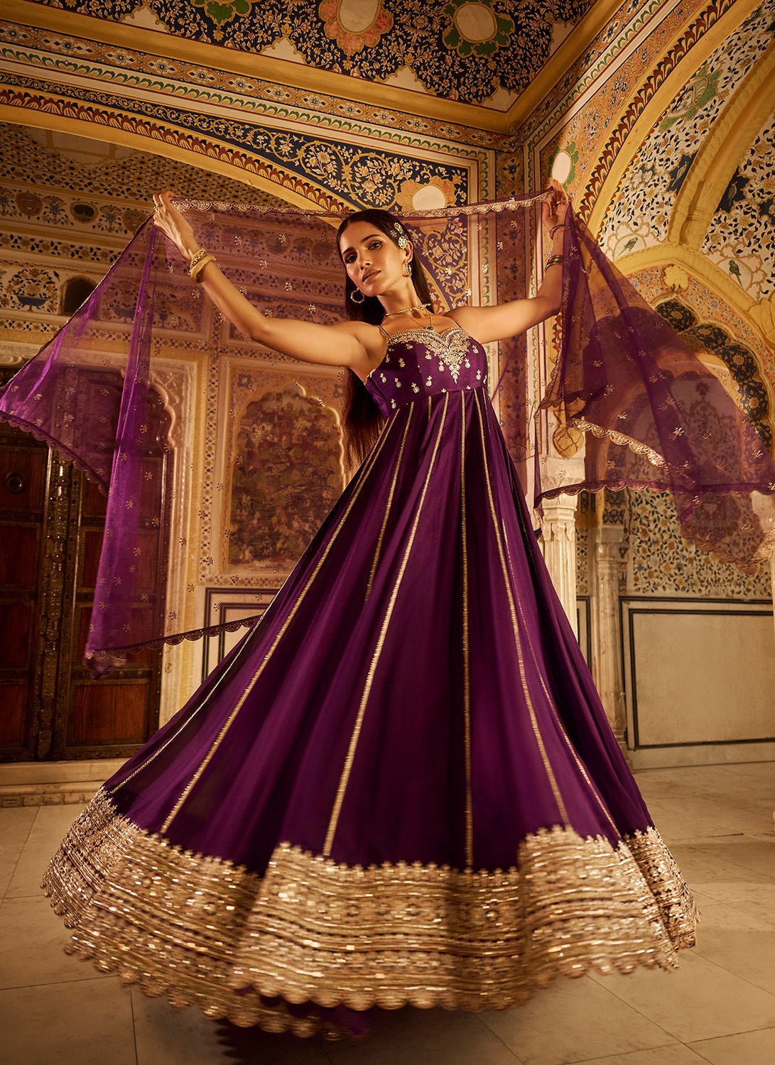Purple Embroidered Chinon Anarkali - Lashkaraa