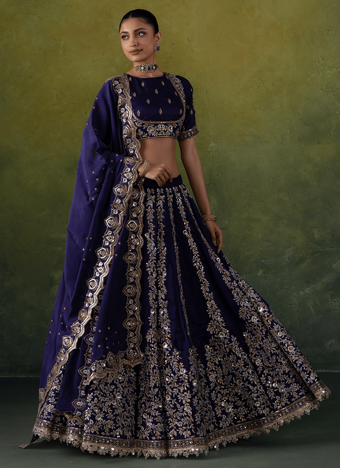 Purple Embroidered Silk Lehenga - Lashkaraa