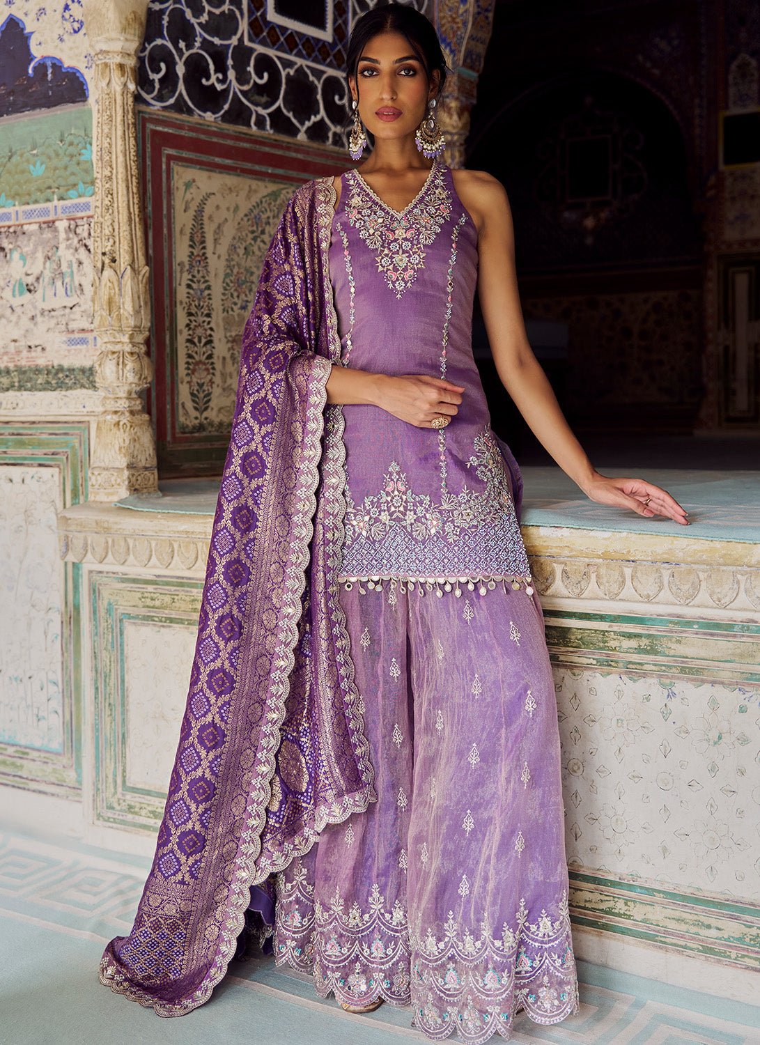 purple sharara dress A stunning purple sharara suit adorned with intricate bead and silver  cutdhana work, perfect for making a grand statement., DM for more details,  #shanusboutique #ShanusFashion #chennaisbestboutique