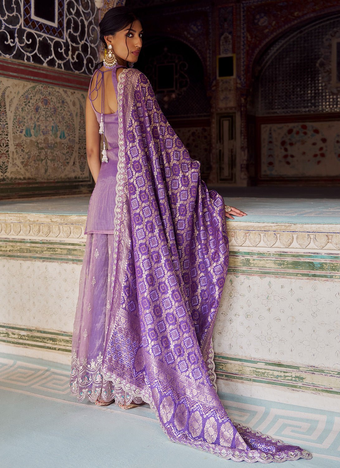 Purple Embroidered Silk Sharara - Lashkaraa