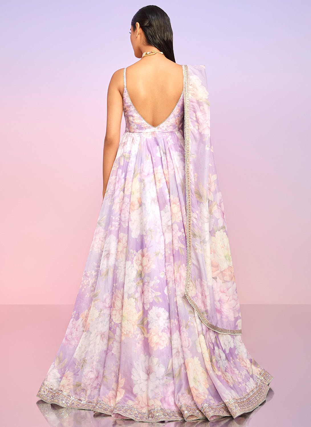 Purple Floral Embellished Anarkali - Lashkaraa