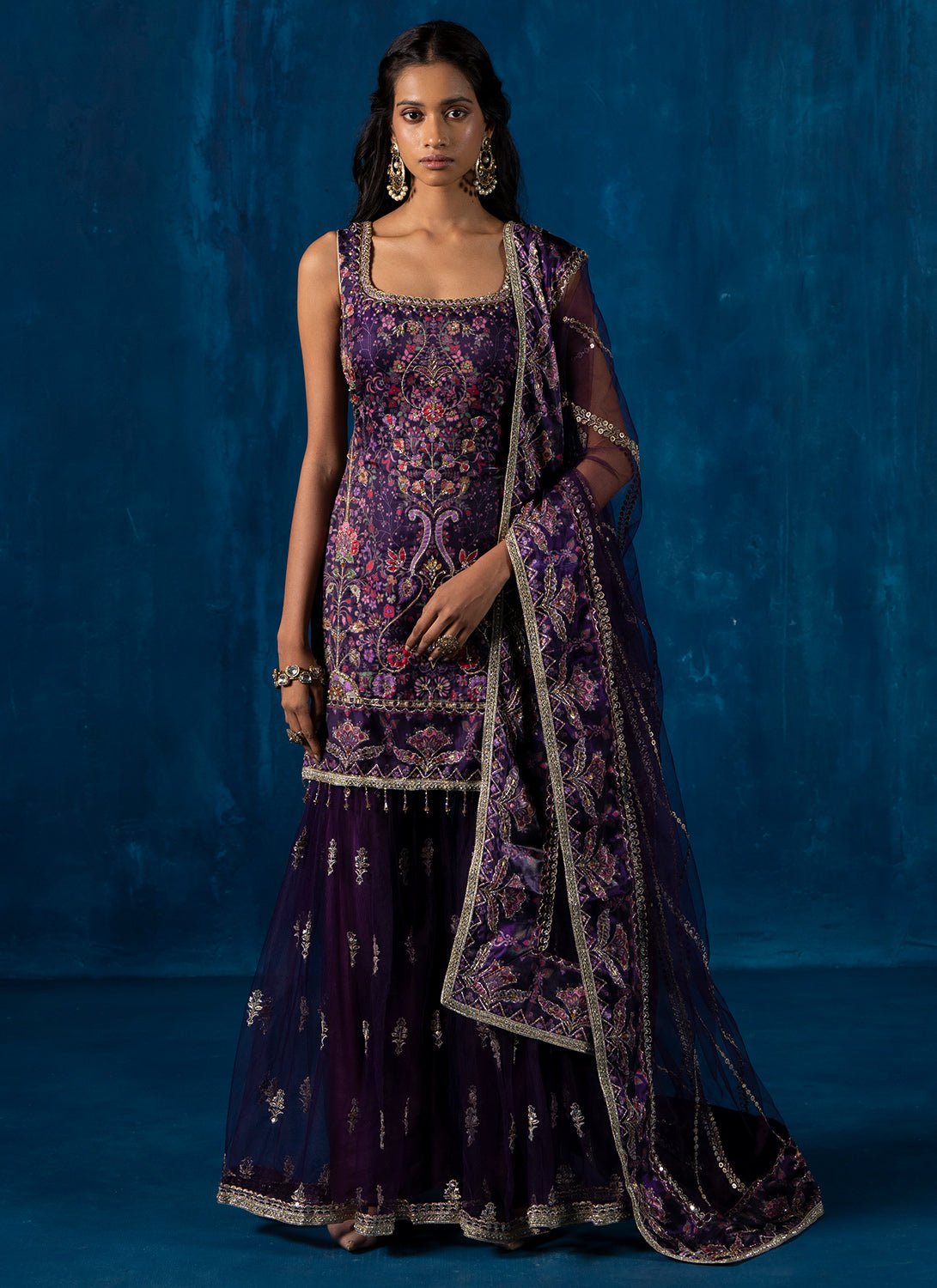 Purple Multicolor Embroidered Gharara Suit - Lashkaraa