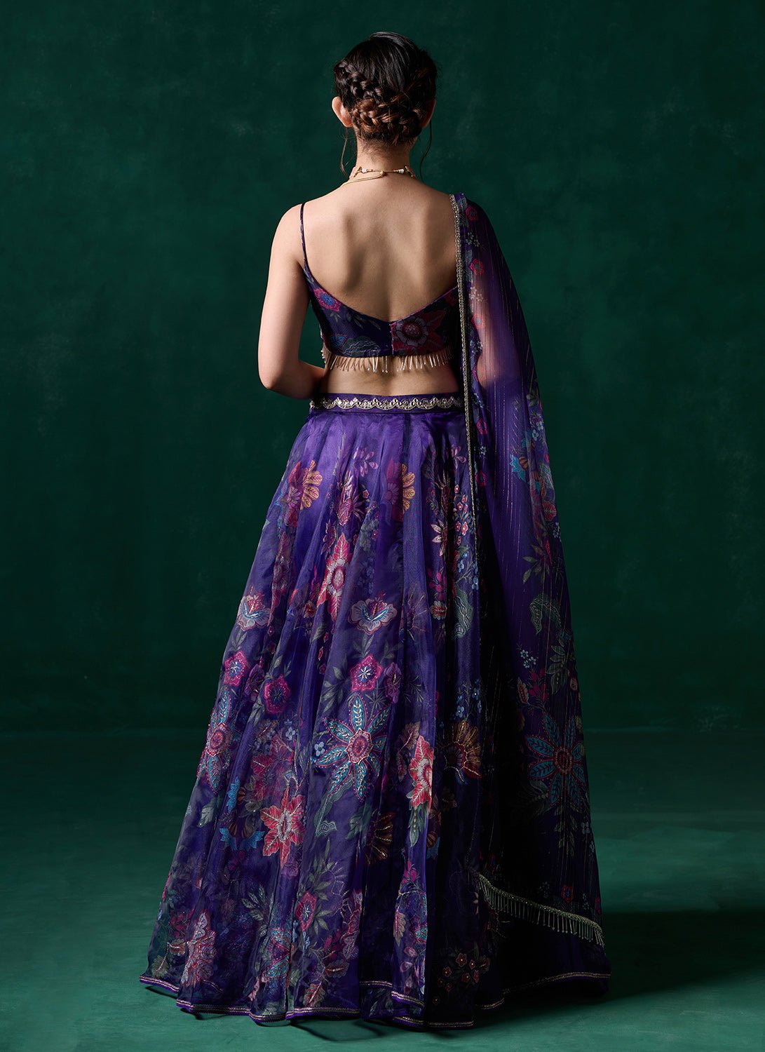 Purple Multicolor Floral Printed Lehenga - Lashkaraa