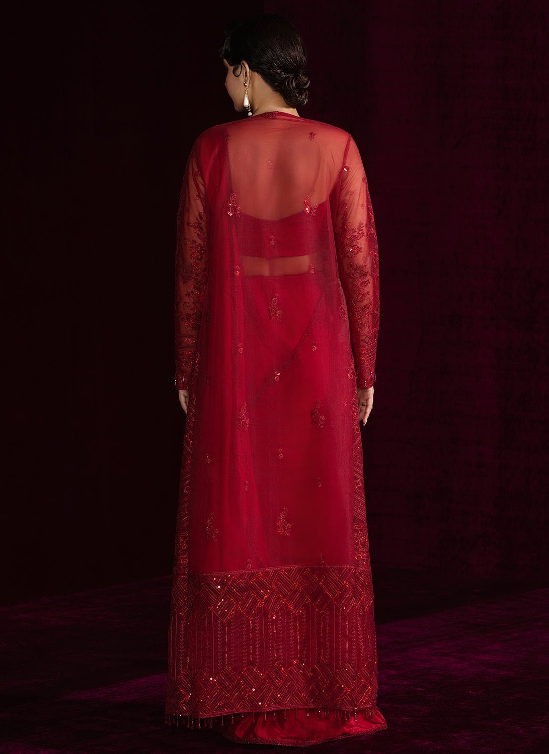 Red Embroidered Jacket Style Saree - Lashkaraa