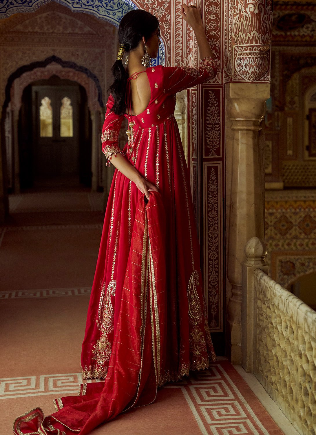 Red Embroidered Silk Anarkali - Lashkaraa