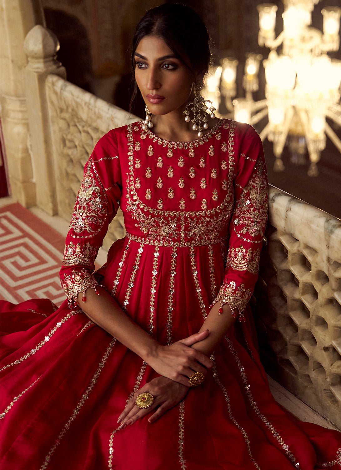Red Embroidered Silk Anarkali - Lashkaraa