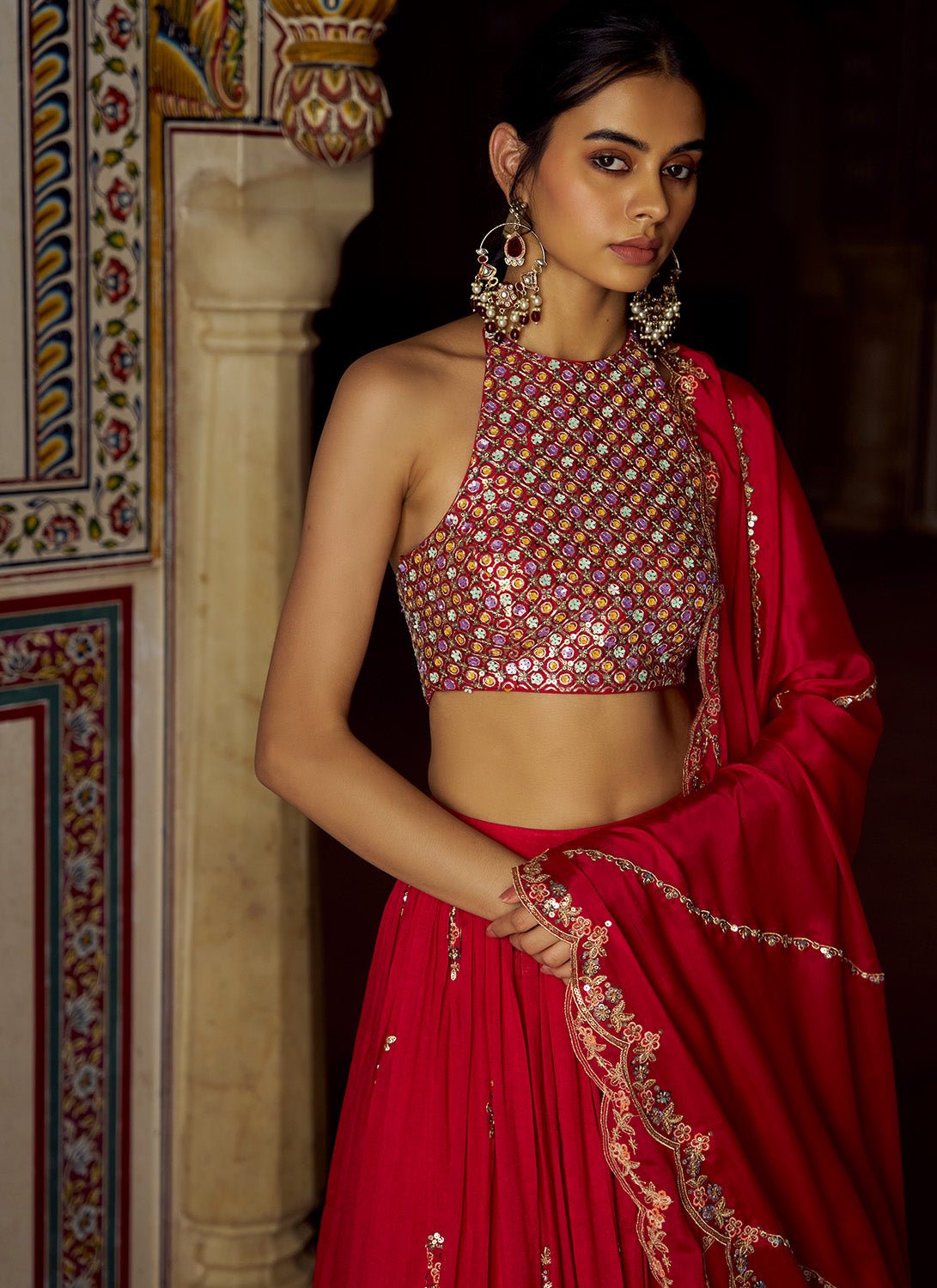 Red Embroidered Silk Lehenga - Lashkaraa
