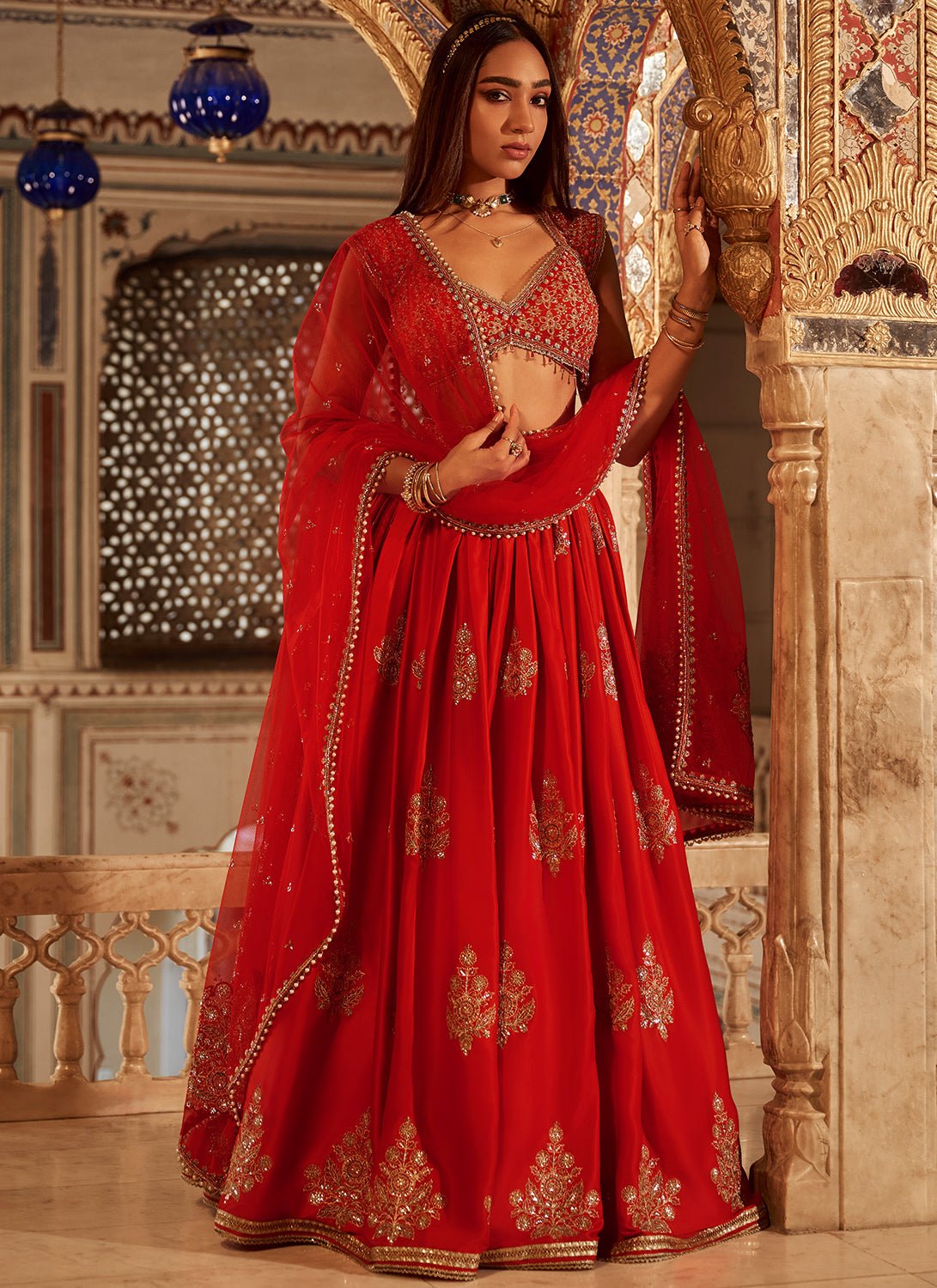 Red Embroidered Silk Lehenga - Lashkaraa