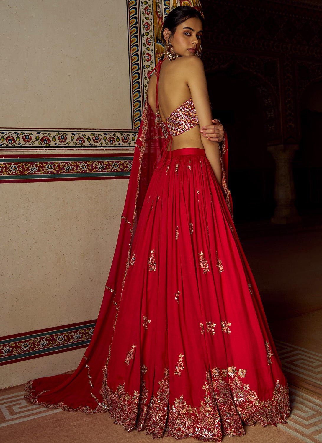 Red Embroidered Silk Lehenga - Lashkaraa