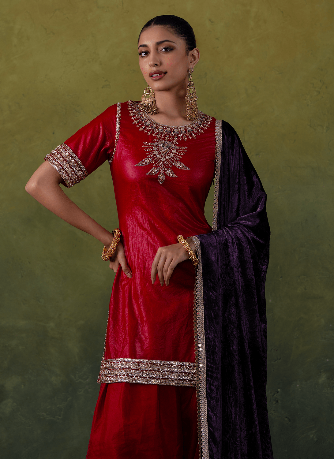 Red Embroidered Silk Salwar Suit - Lashkaraa