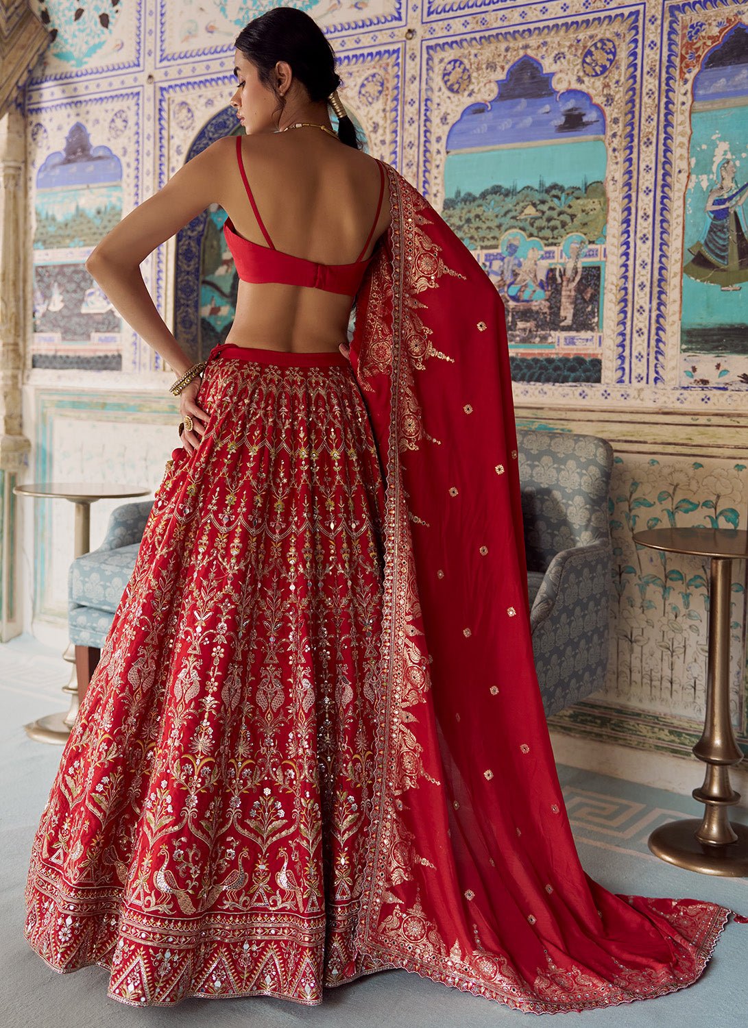 Red Embroidered Viscose Silk Lehenga - Lashkaraa