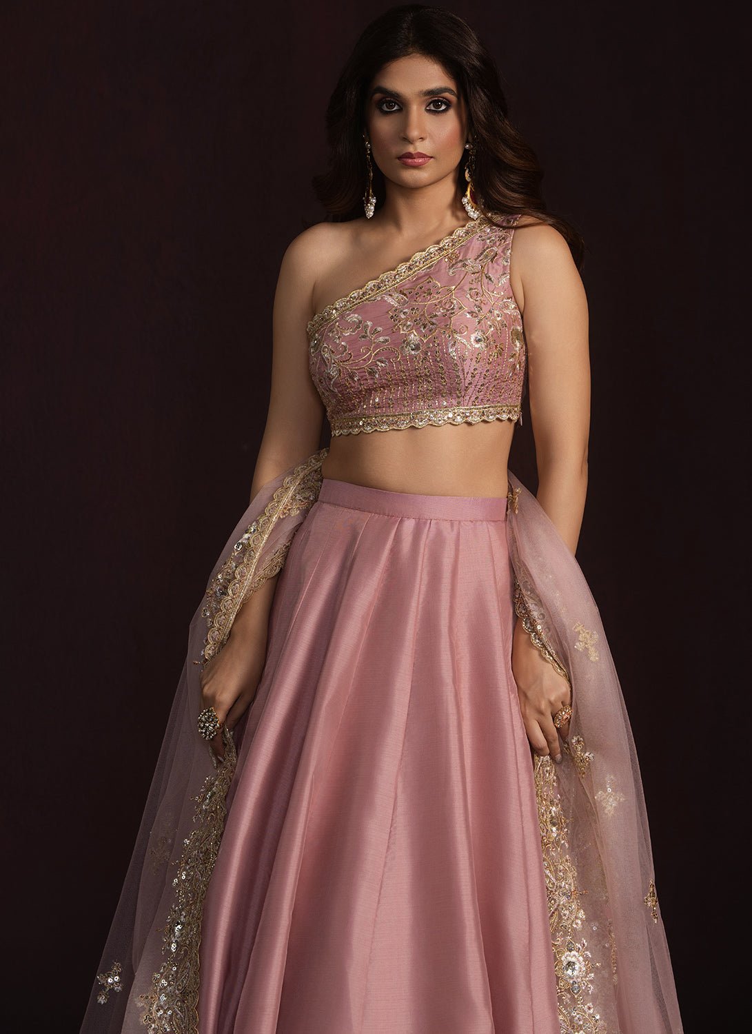 Rose Embroidered One Shoulder Style Lehenga - Lashkaraa