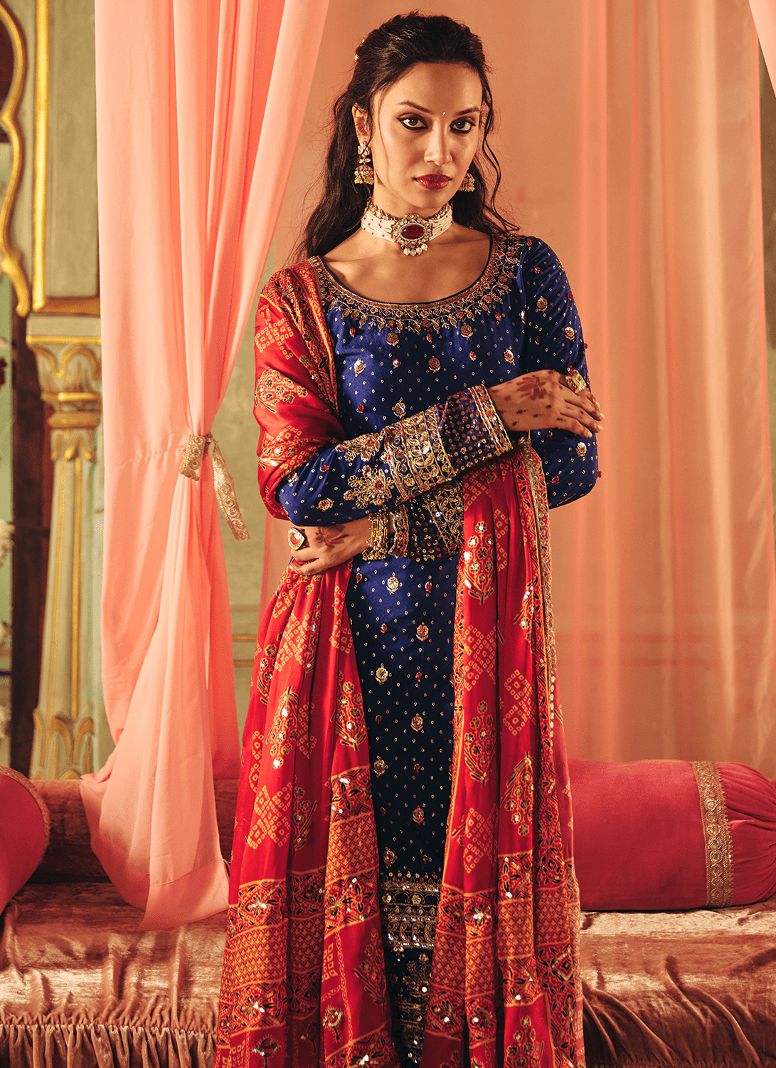 Royal Blue Embroidered Georgette Straight Suit - Lashkaraa