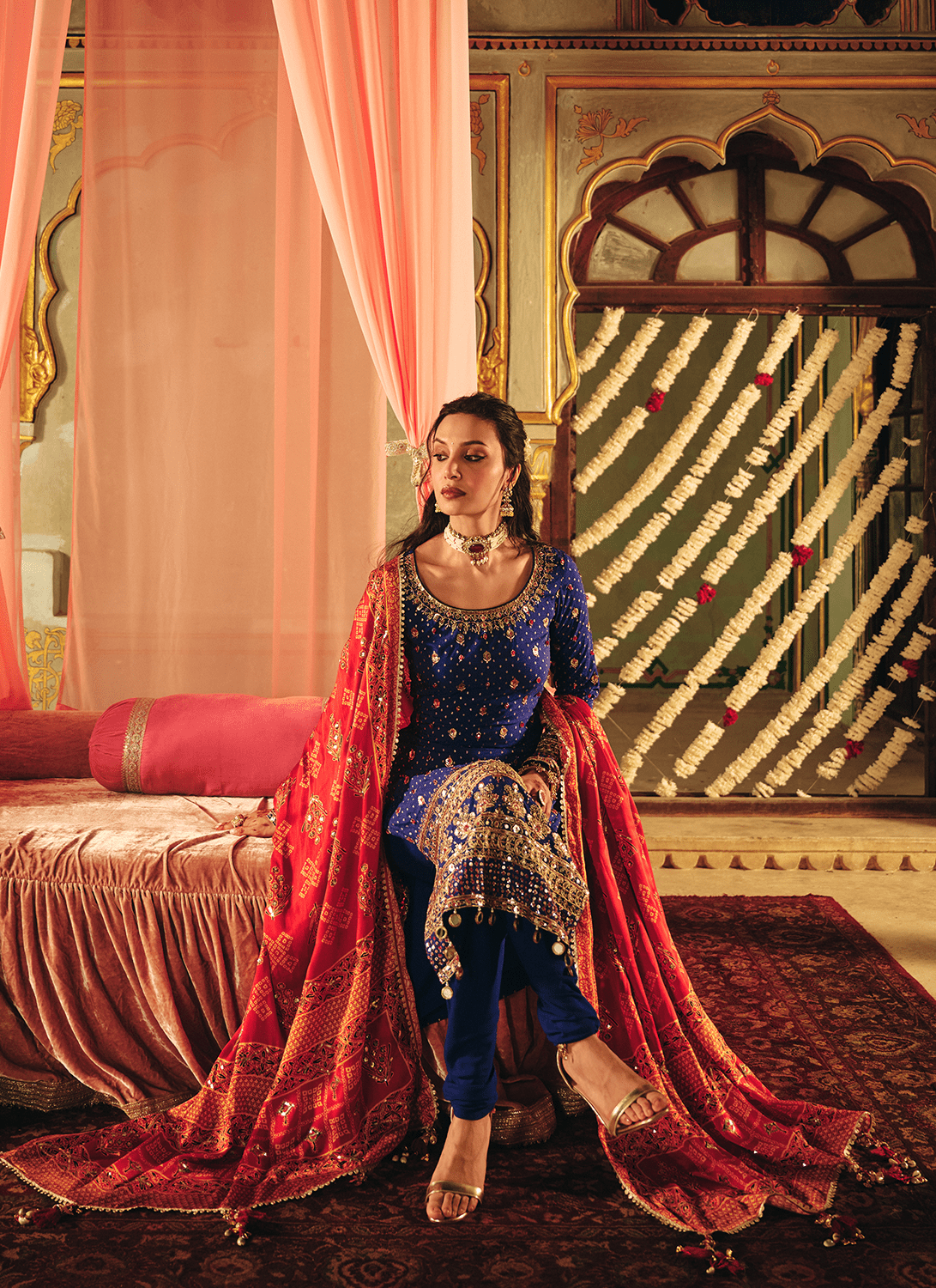 Royal Blue Embroidered Georgette Straight Suit - Lashkaraa