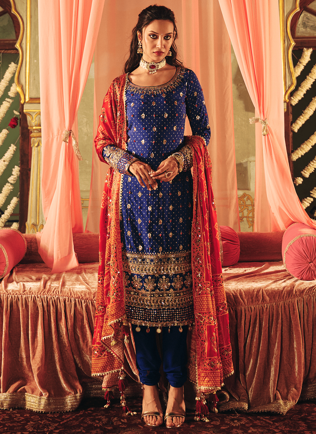 Royal Blue Embroidered Georgette Straight Suit - Lashkaraa