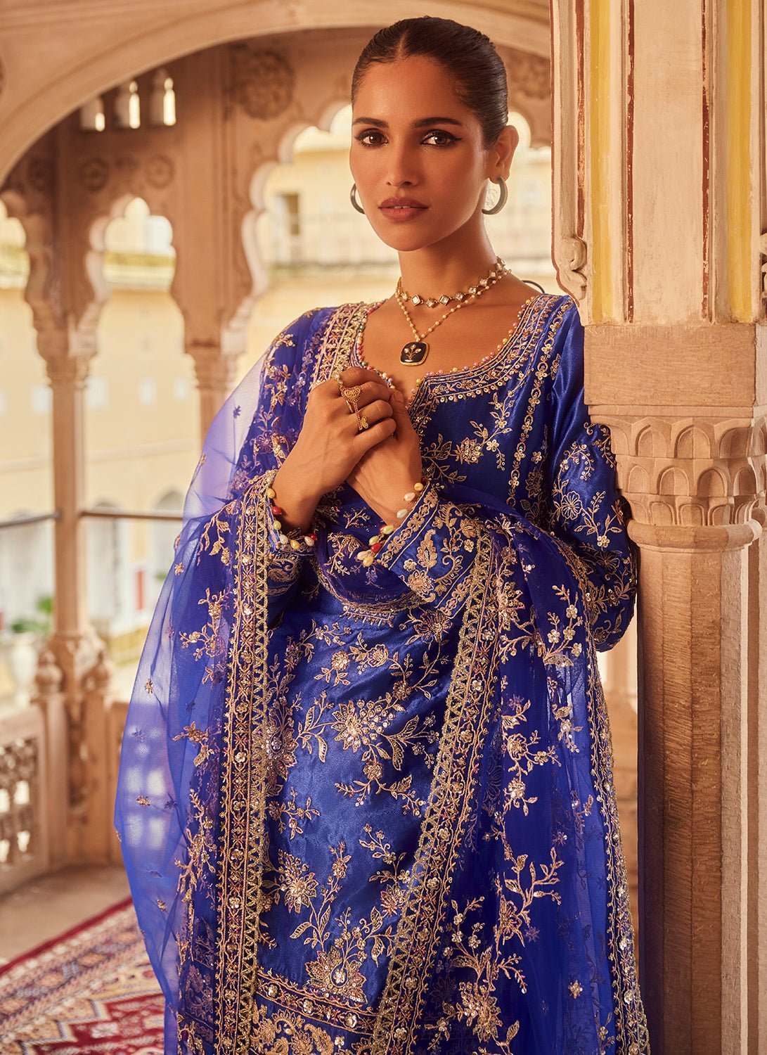 Royal Blue Embroidered Satin Punjabi Suit - Lashkaraa