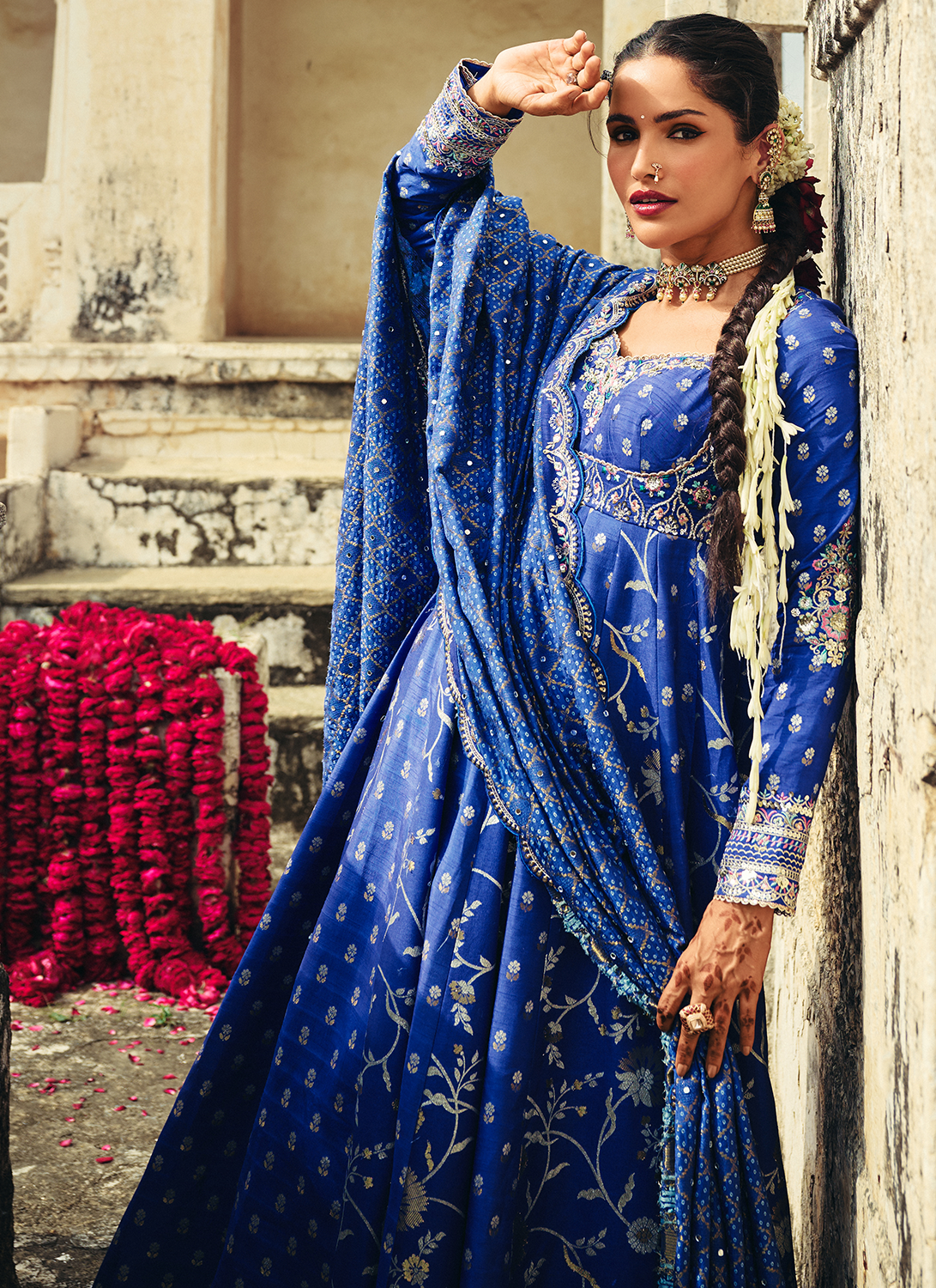 Royal Blue Embroidered Silk Anarkali - Lashkaraa