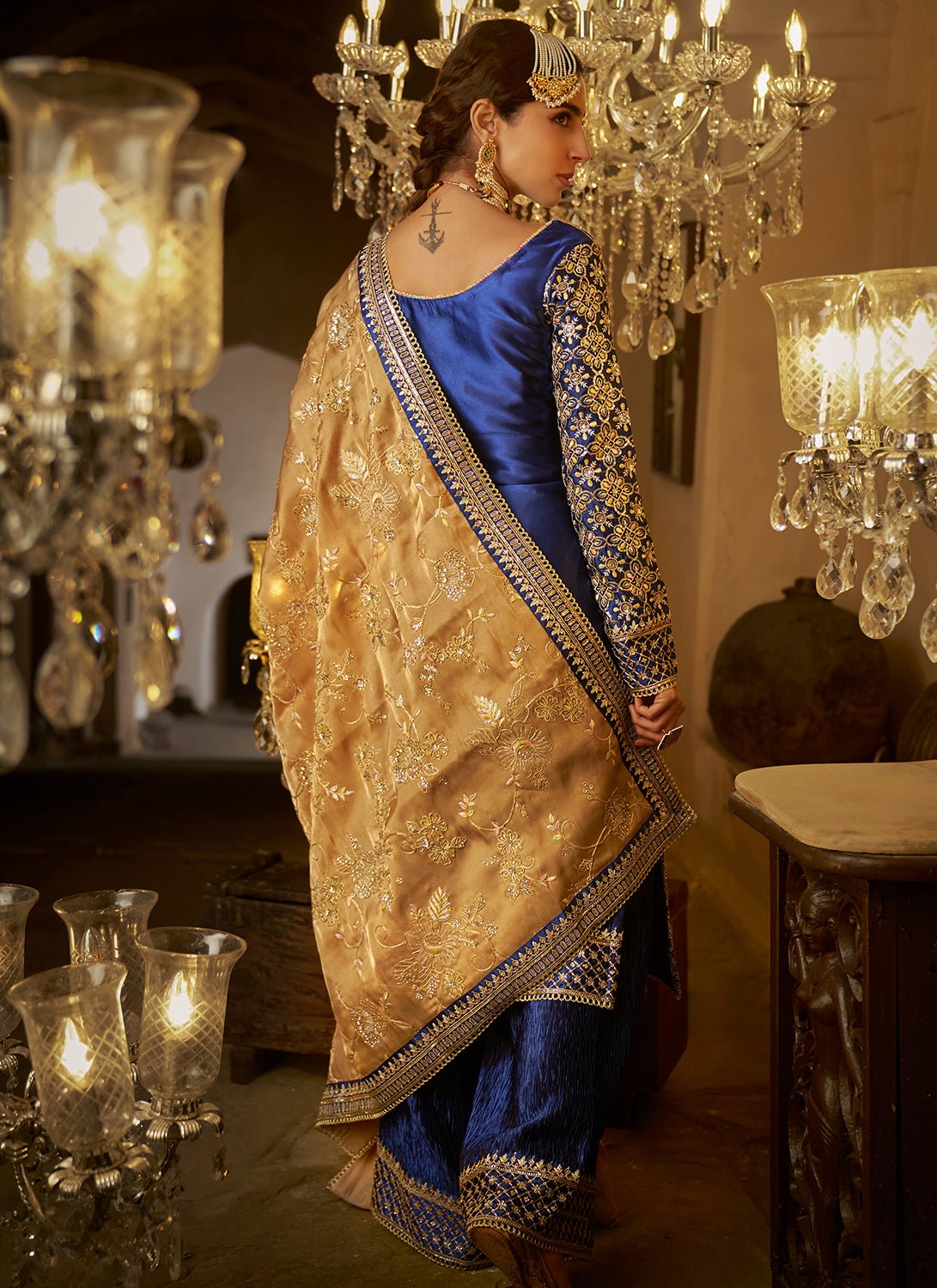 Royal Blue Embroidered Straight Suit - Lashkaraa