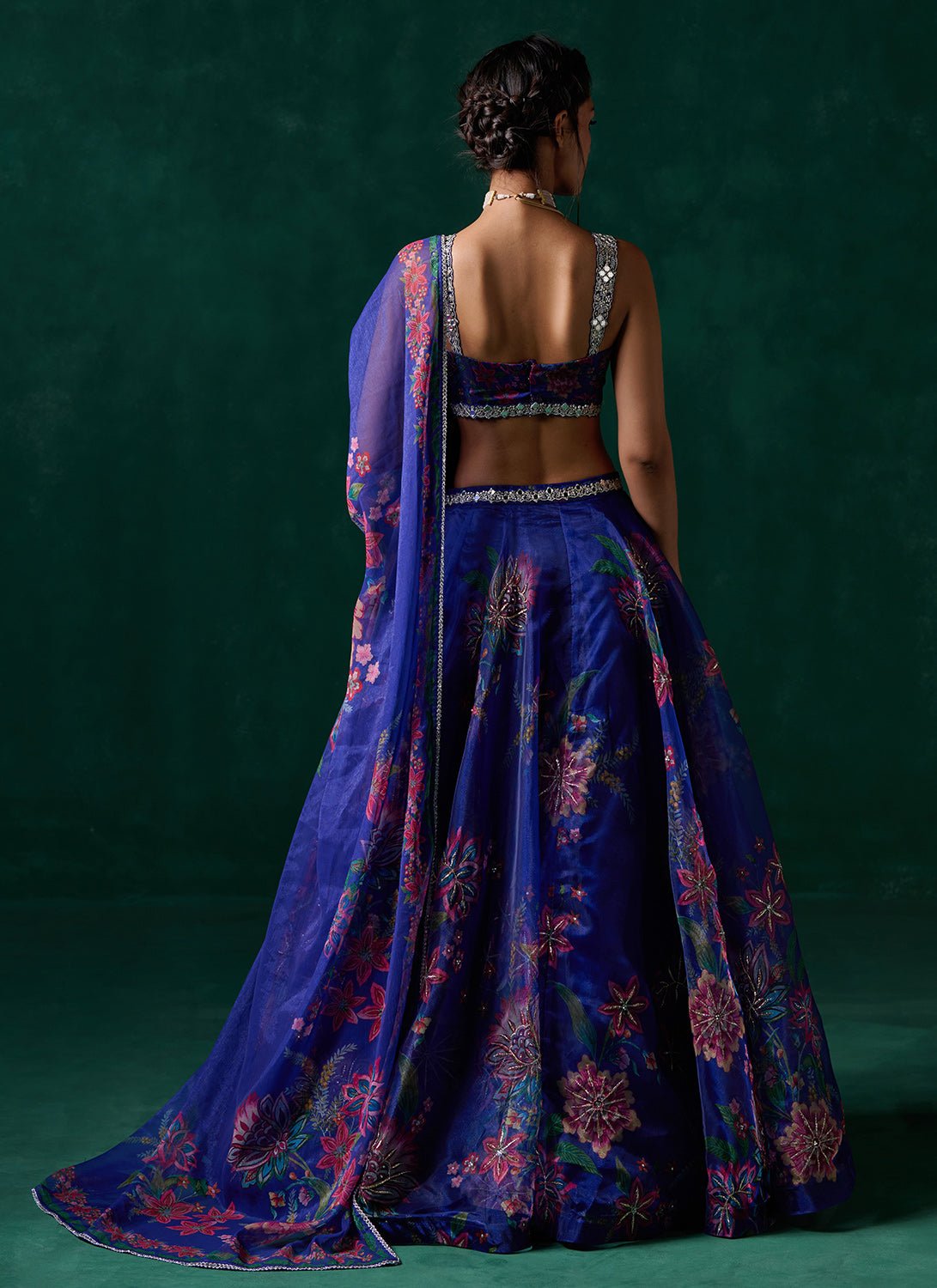 Royal Blue Multicolor Floral Printed Lehenga - Lashkaraa