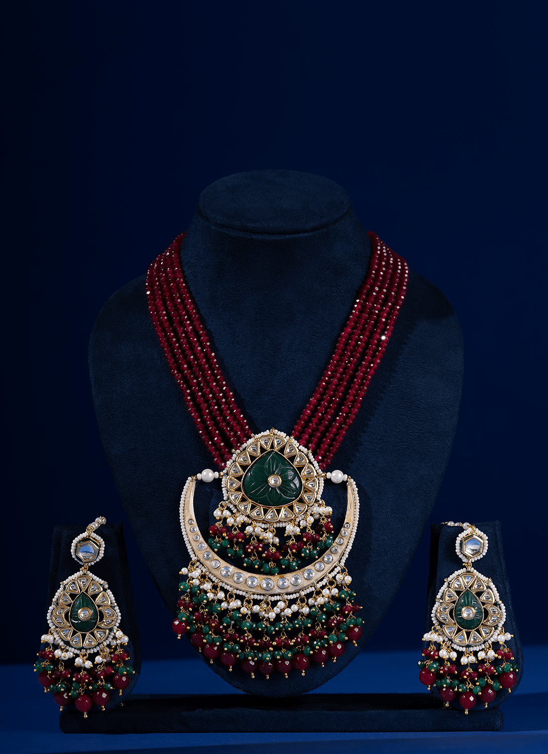 Ruby and Emerald Mala Necklace Set - Lashkaraa