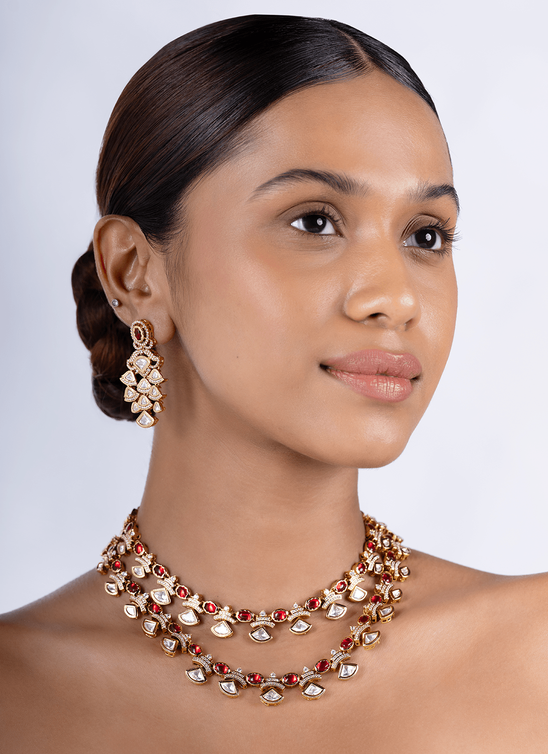 Ruby and Kundan Mala Necklace Set - Lashkaraa