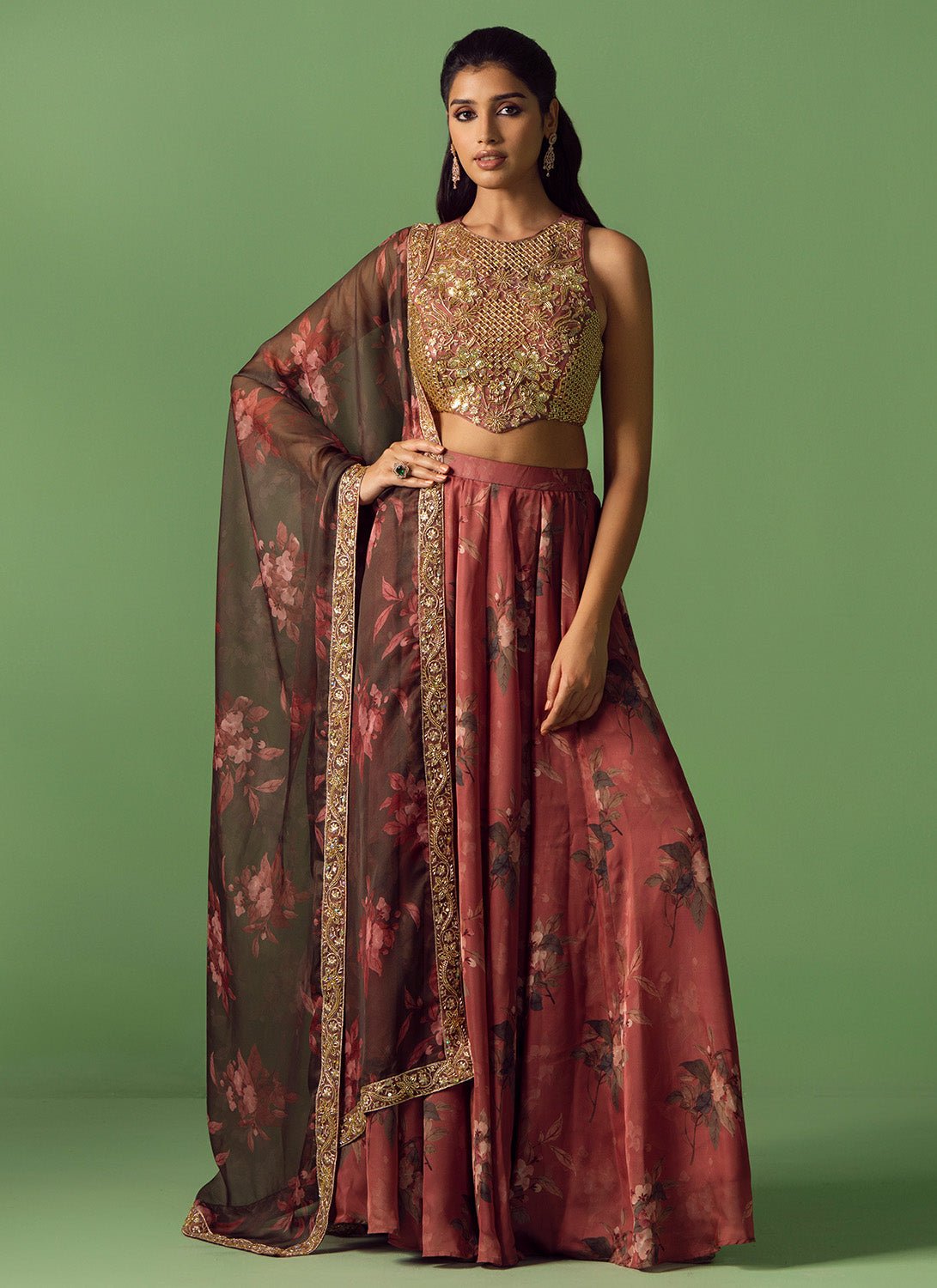 Rust Multicolor Floral Printed Sharara - Lashkaraa