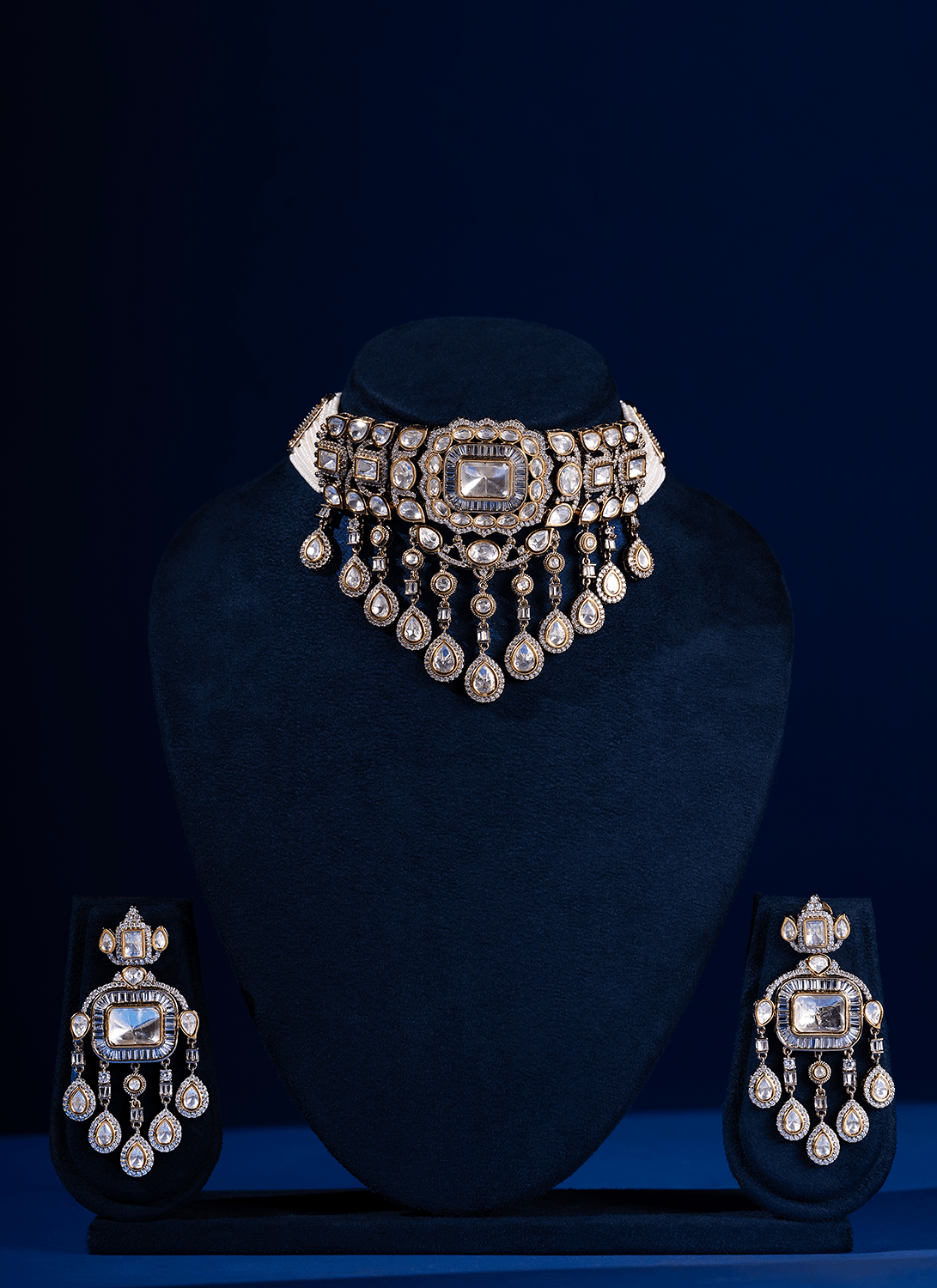 Silver Moissanite Choker Set - Lashkaraa