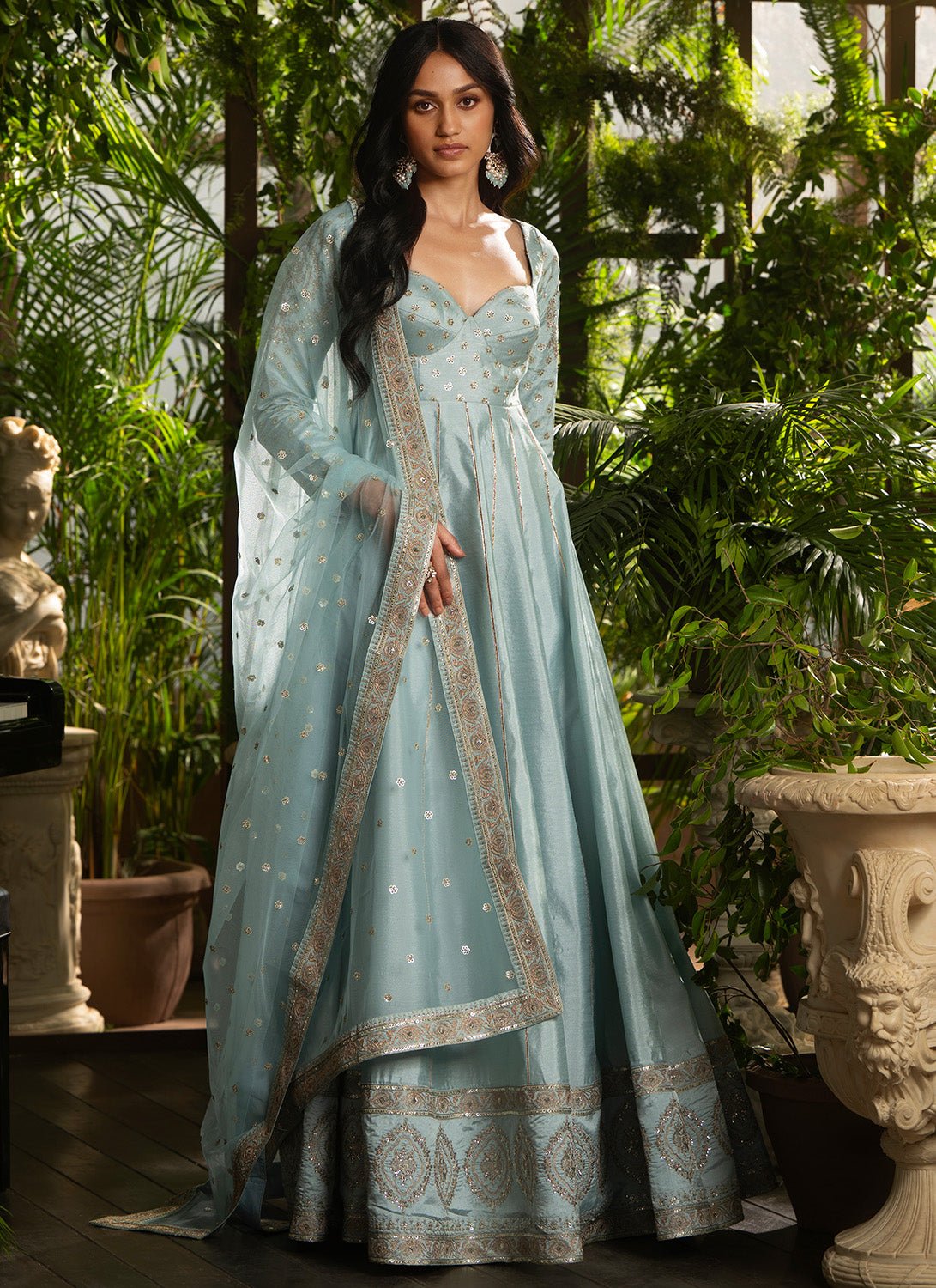 Sky Blue Embroidered Silk Anarkali - Lashkaraa