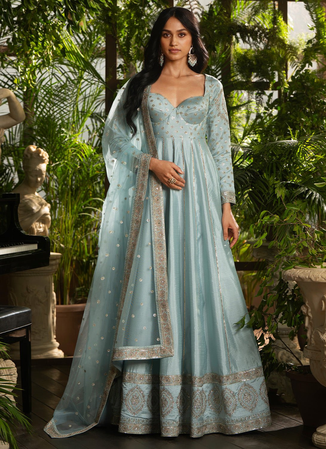 Sky Blue Embroidered Silk Anarkali Sky Blue Embroidered Silk Anarkali