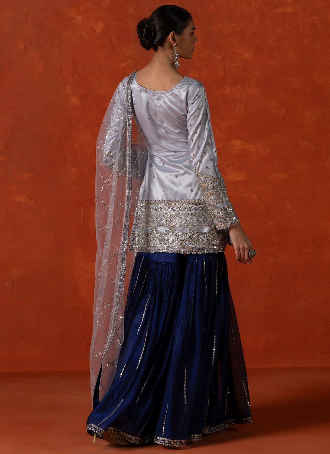 Soft Blue and Navy Blue Embroidered Gharara Suit - Lashkaraa