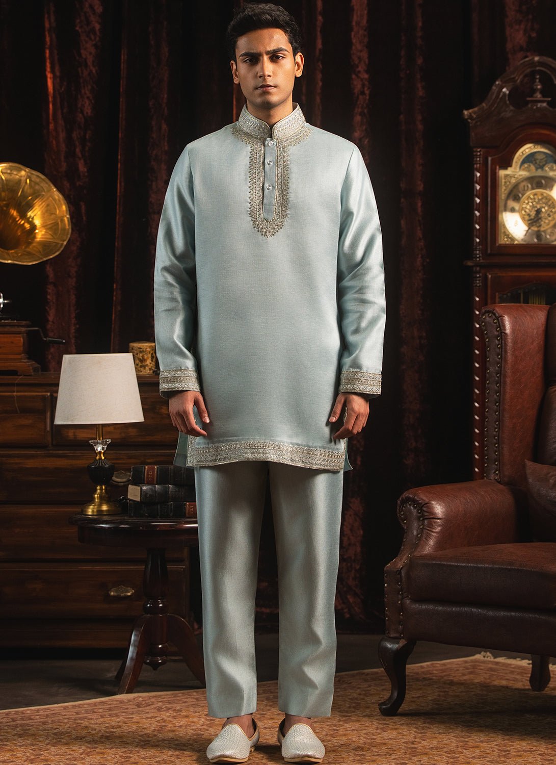 Soft Blue Embroidered Kurta Set - Lashkaraa