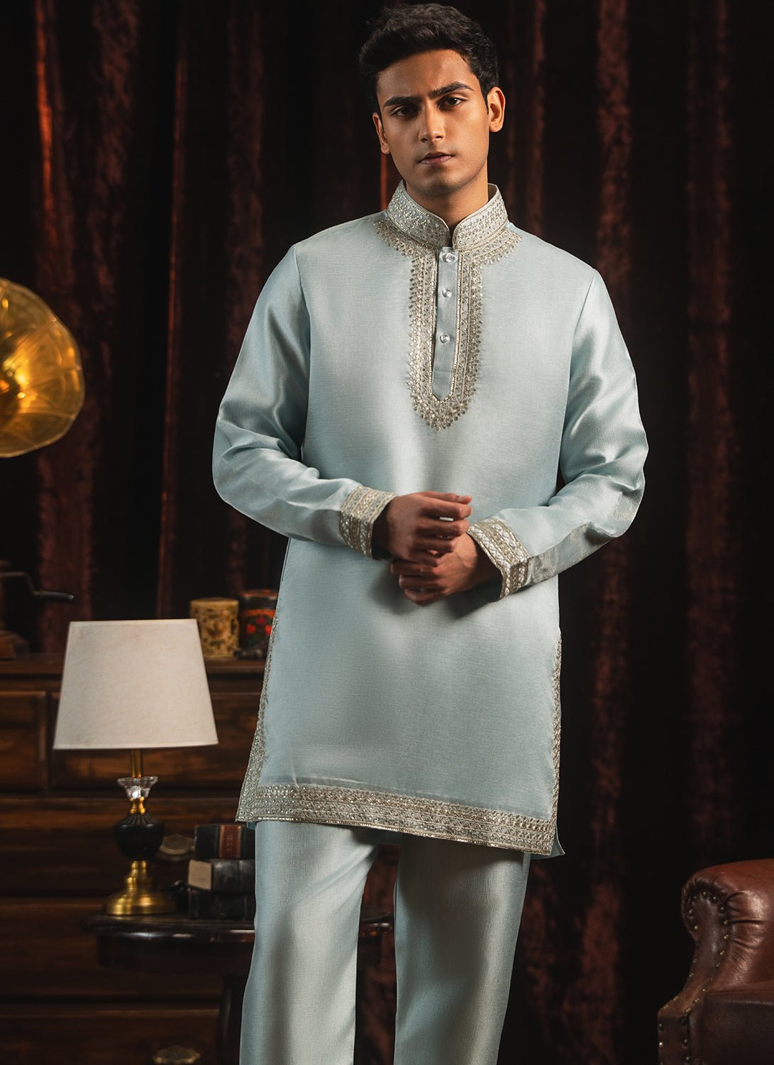 Soft Blue Embroidered Kurta Set - Lashkaraa