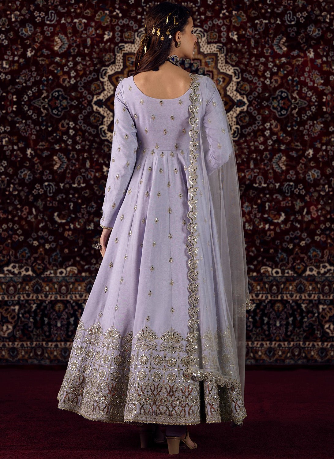 Soft Lavender Embroidered Chiffon Anarkali - Lashkaraa