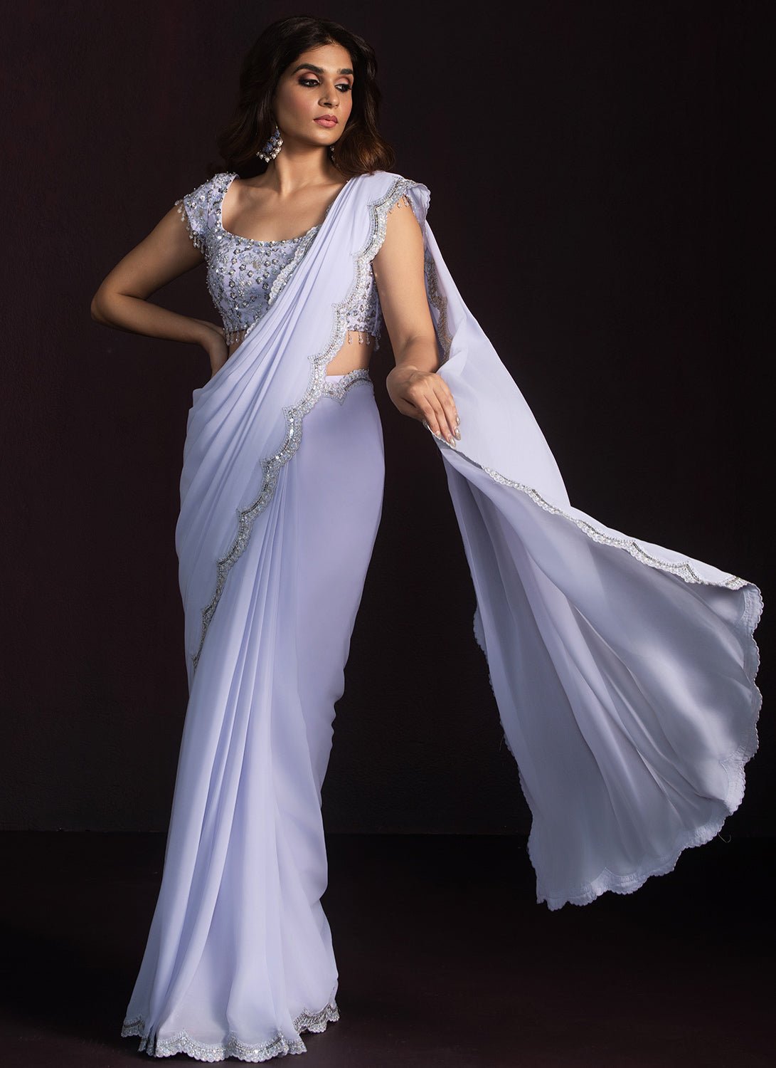 Soft Lavender Embroidered Georgette Saree - Lashkaraa