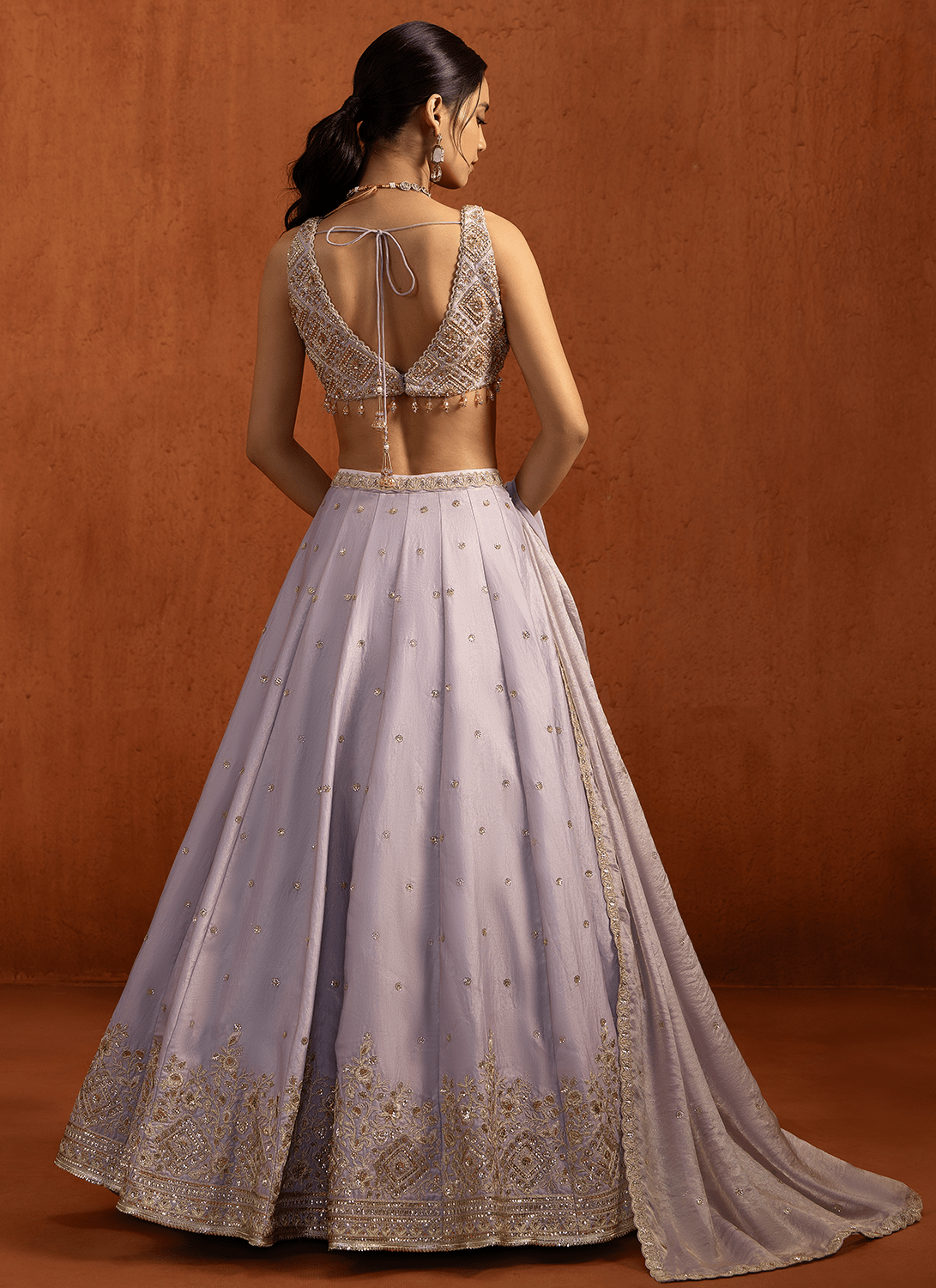 Soft Lilac Embroidered Tissue Lehenga - Lashkaraa