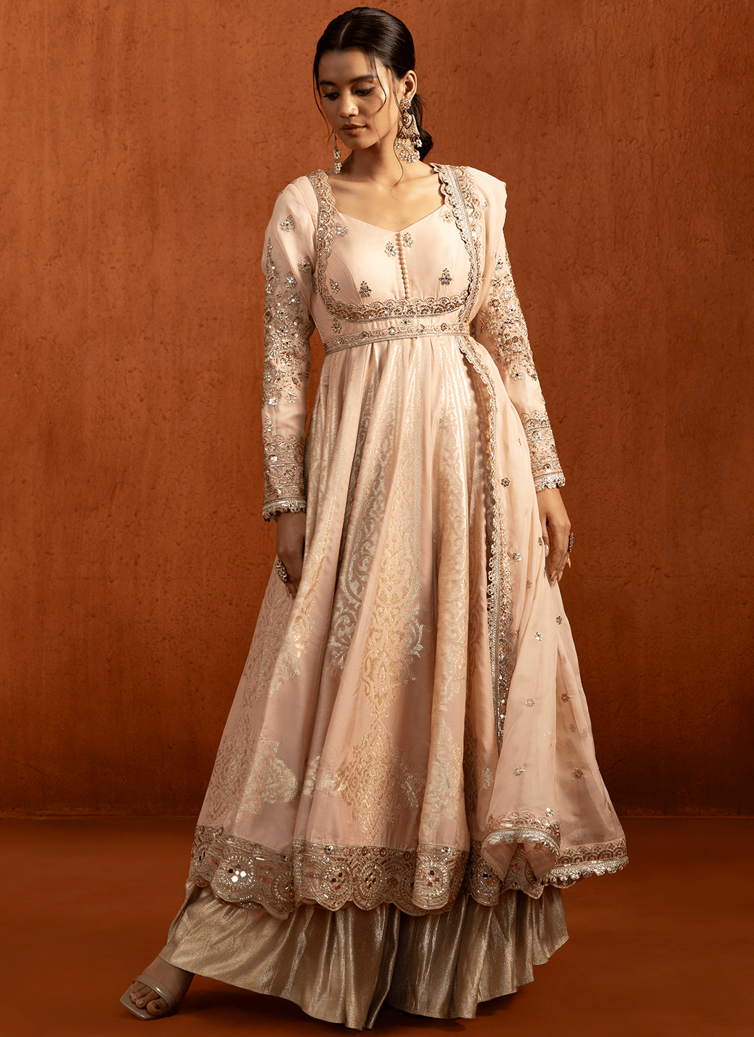 Soft Pink Embroidered Anarkali Style Sharara - Lashkaraa