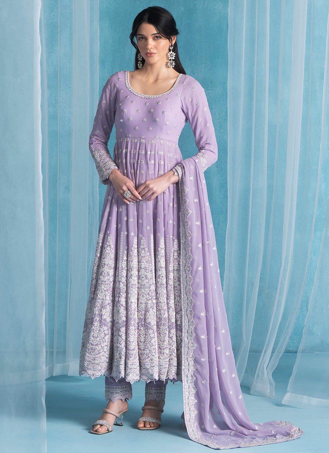 Soft Purple Embroidered Lucknowi Anarkali - Lashkaraa