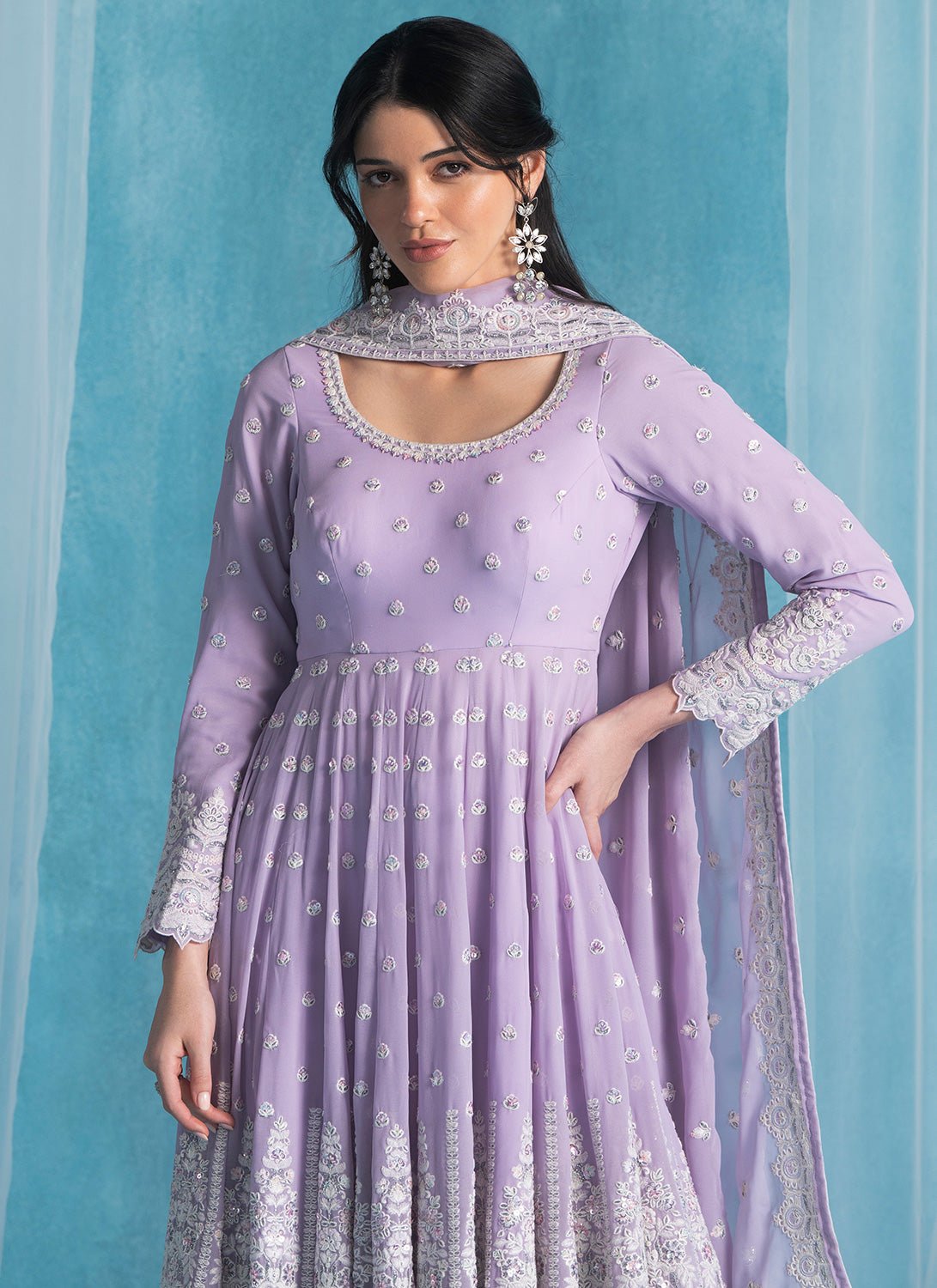 Soft Purple Embroidered Lucknowi Anarkali - Lashkaraa