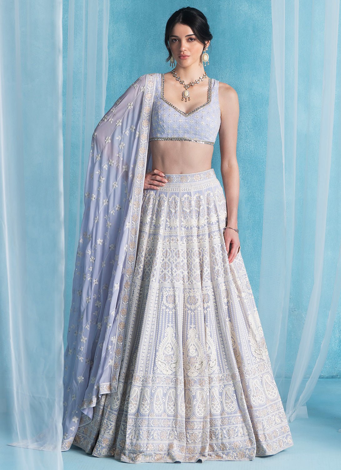 Soft Purple Embroidered Lucknowi Lehenga - Lashkaraa