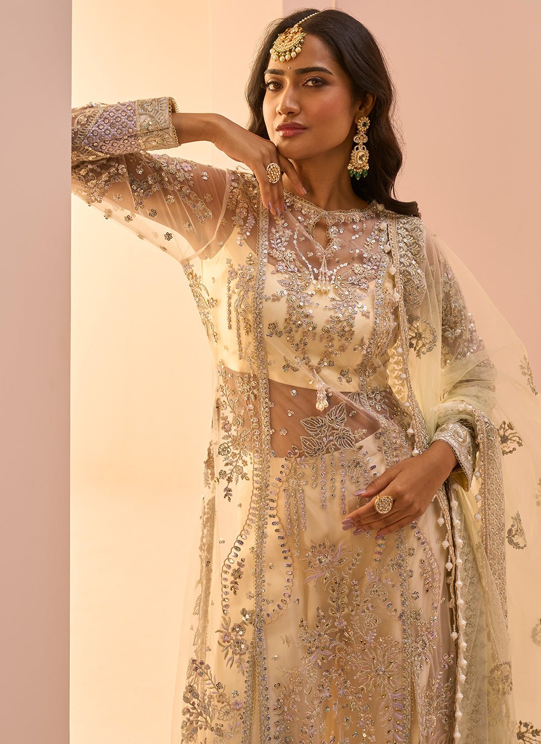 Soft Yellow Embroidered Sharara Suit - Lashkaraa