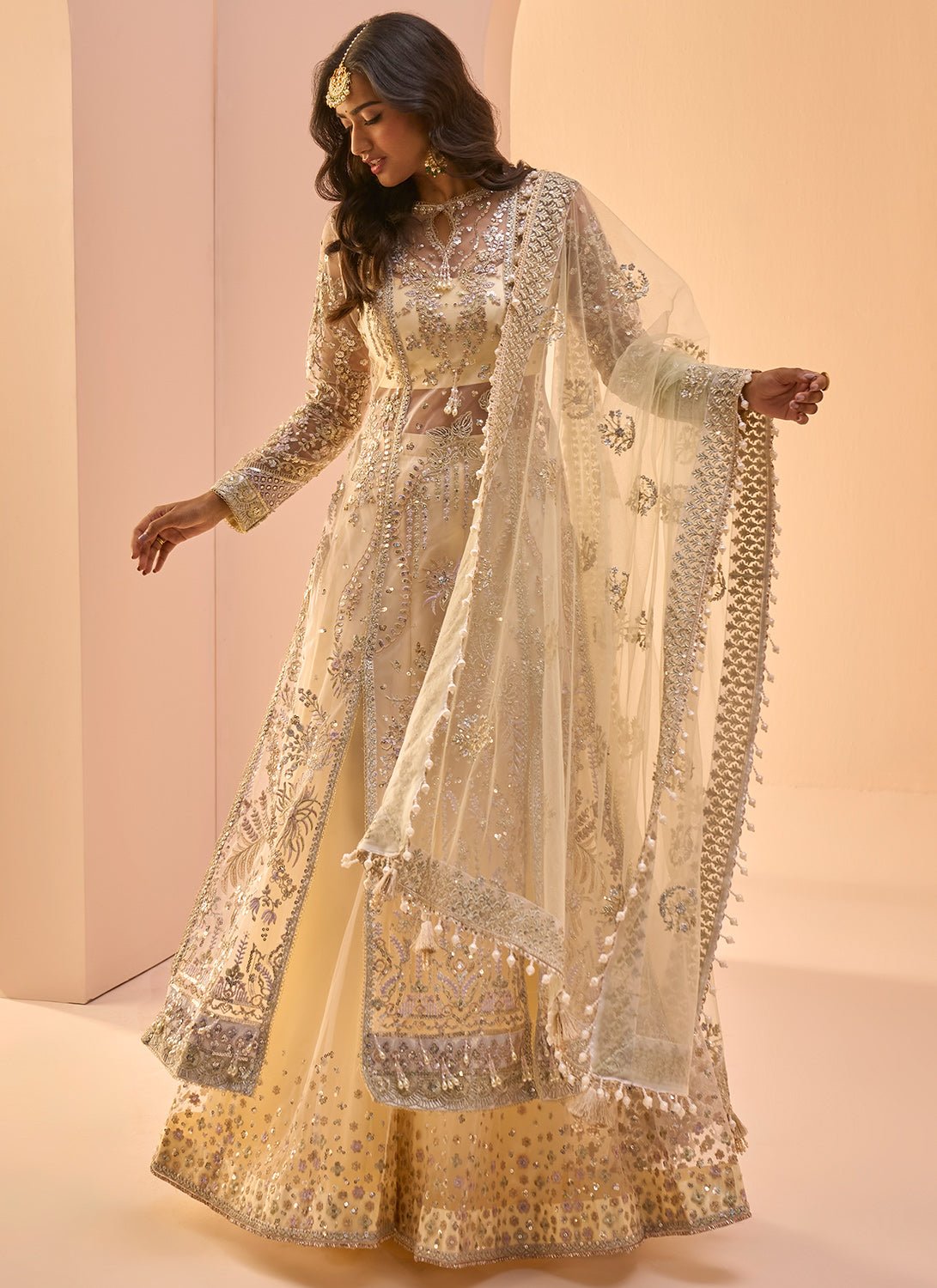 Soft Yellow Embroidered Sharara Suit - Lashkaraa