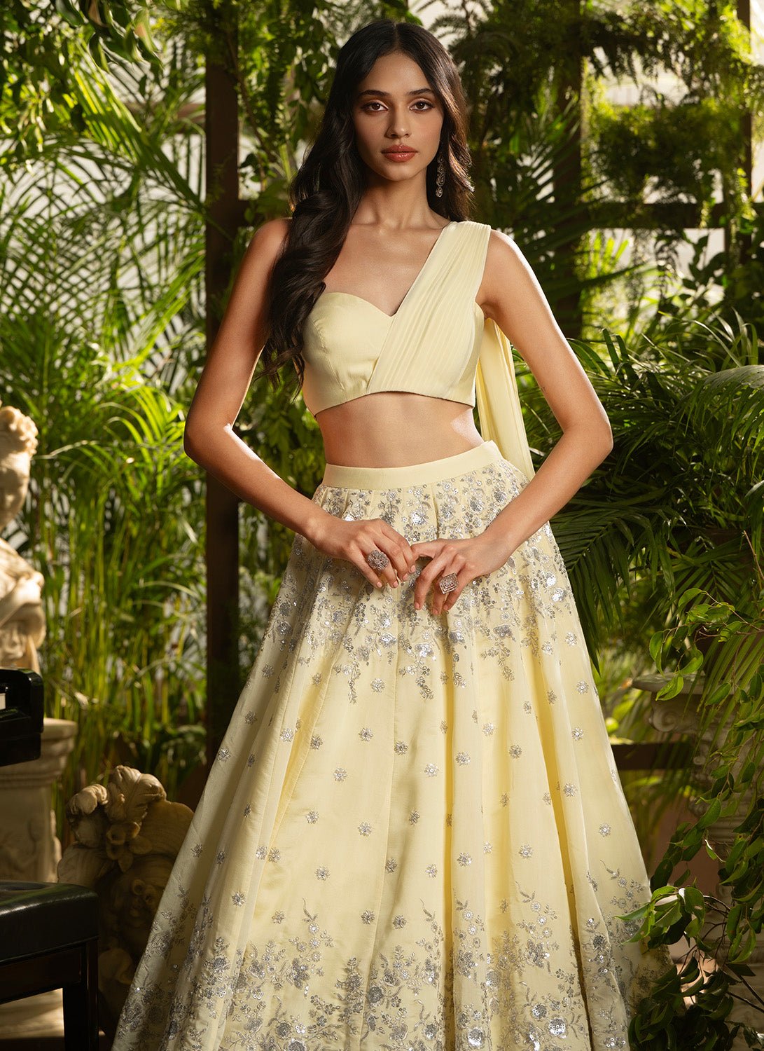 Soft Yellow Embroidered Silk Lehenga - Lashkaraa